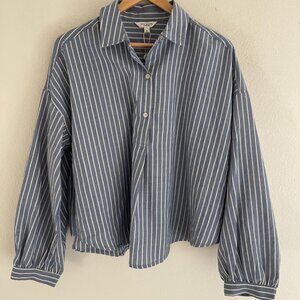 MAX STUDIO London Blue, Cream & Brown Striped Blouse: NWT! Medium; Retail $128!